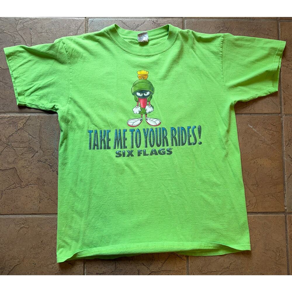 Vintage 1998 Six Flags Marvin The Martian T Shirt Large USA Made Looney Tunes